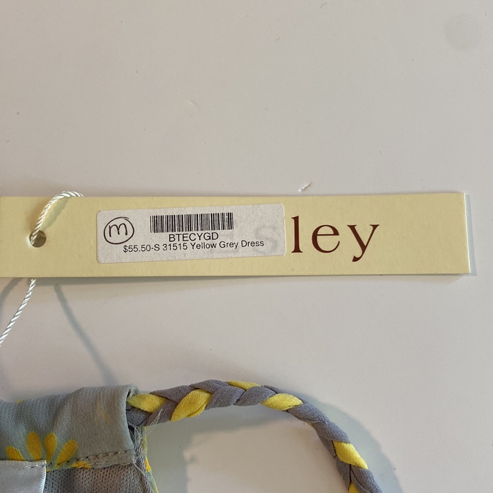 Esley NWT Yellow Gray Daisy Print Spaghetti Straps Pockets Elastic Waist Dress - Picture 12 of 13